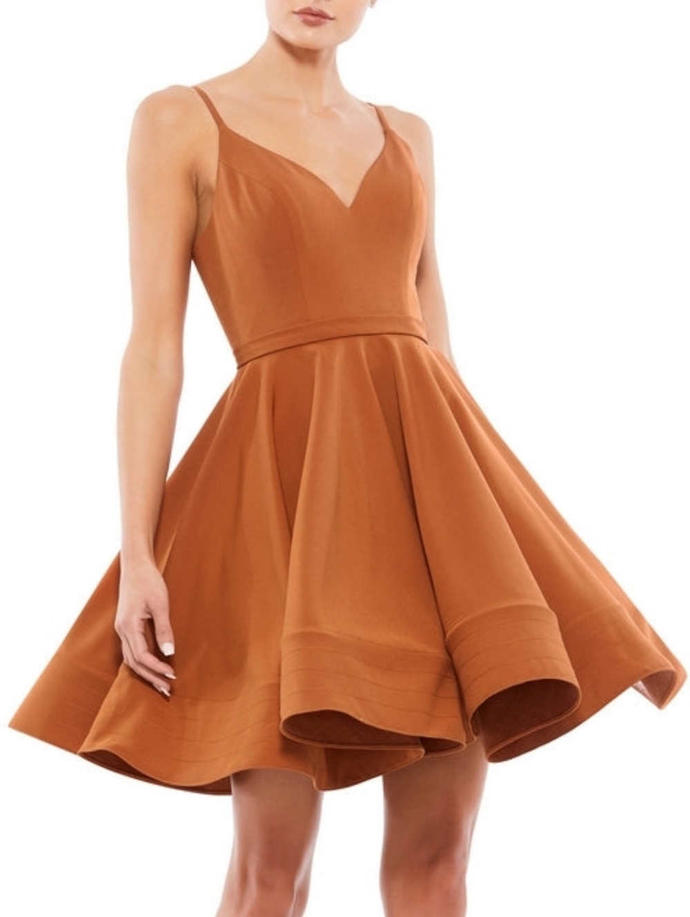 Ieena for Mac Duggal 48755 Caramel Orange Tan Low Back A-Line Party Dress 2 NWT
